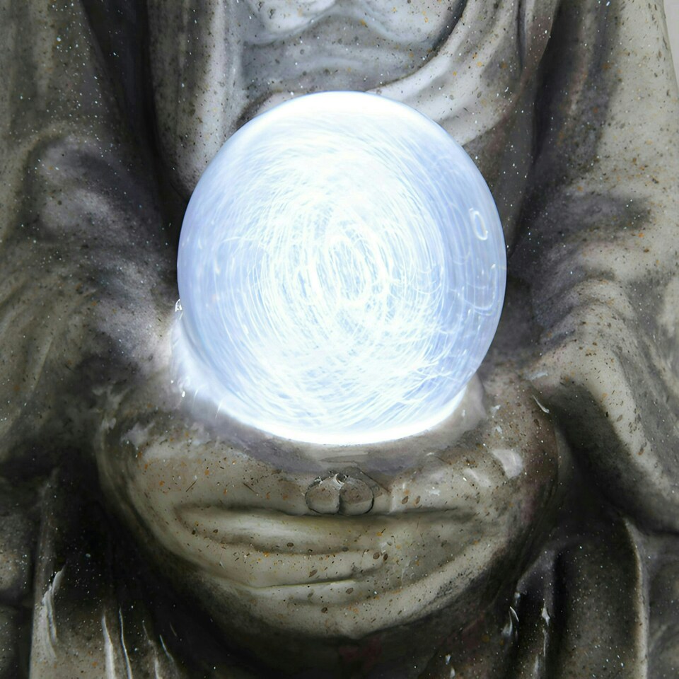 image 1 of Primrose Buddha Crystal Ball Water Feature Fountain with LED Lights 66cm