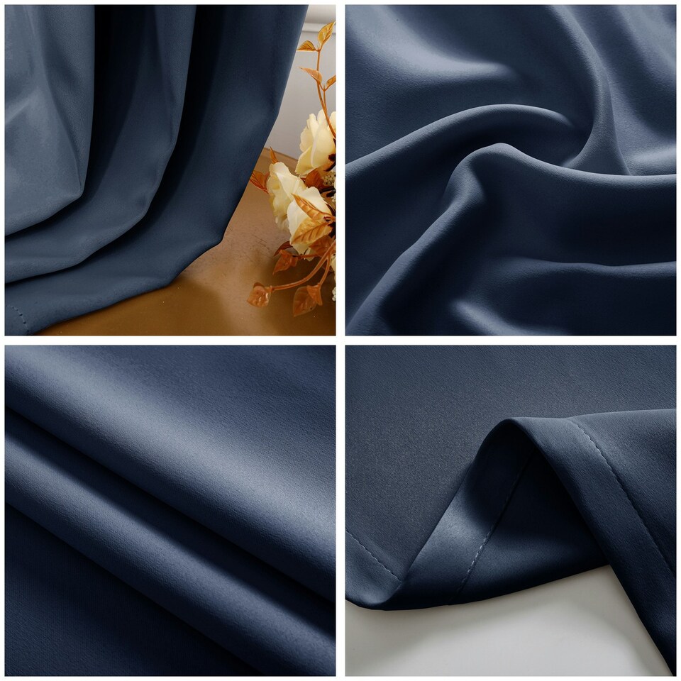 image 1 of Cobalt Dusty Blue Blackout Thermal Eyelet Curtains - 46 x 63 Inch Drop - 2 Panel