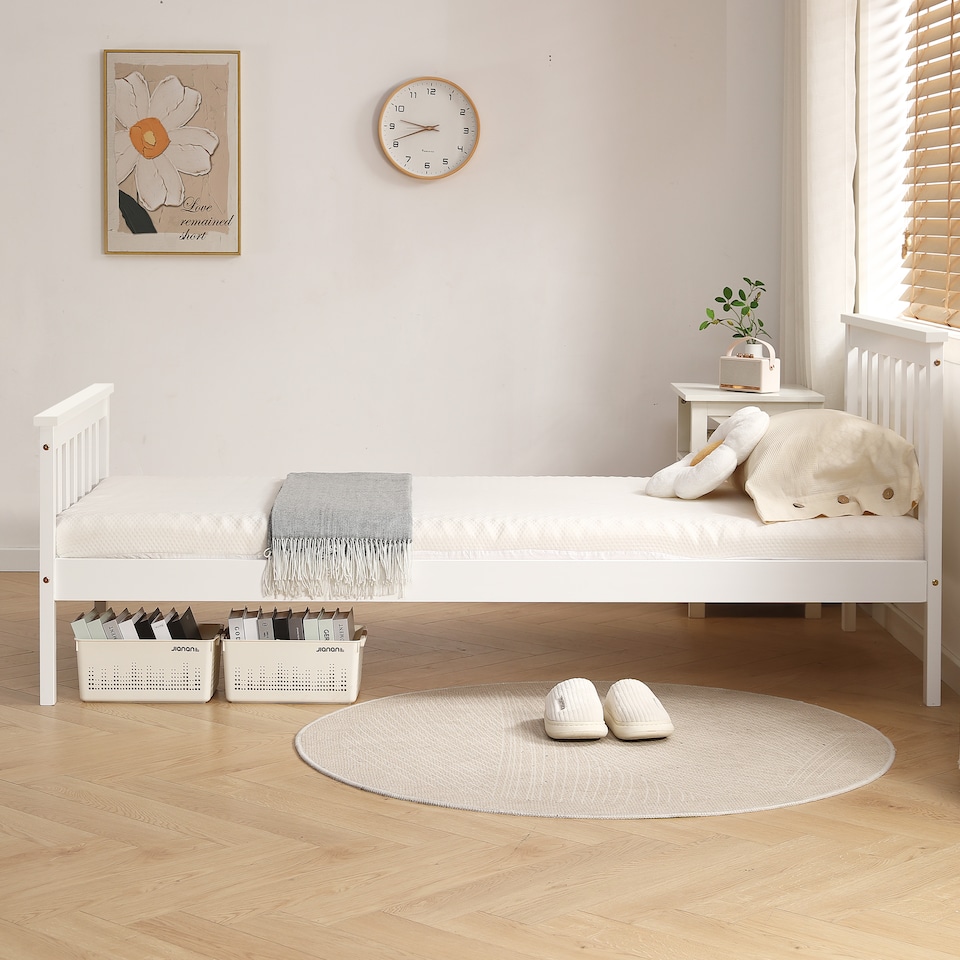 image 1 of 3ft Single Wooden Bed Frame In White