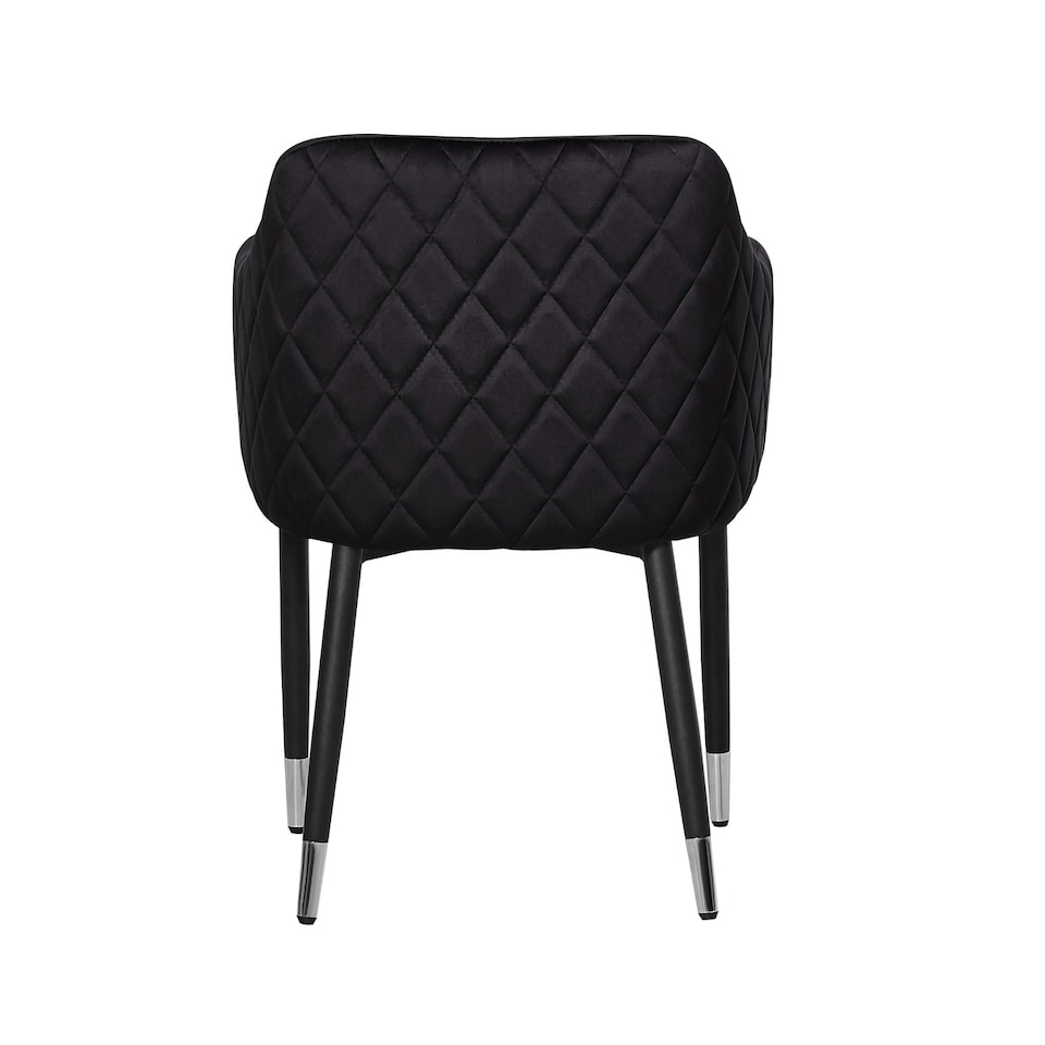image 1 of Set of 2 Verona Velvet Dining Chairs with Quilted Back & Black Legs - Modern Accent Chair with Silver Foot Tips | Black