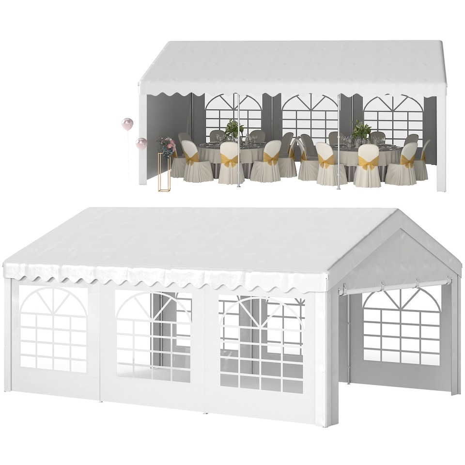 image 1 of Outsunny 6m Garden Gazebo Portable Carport Shelter w/ Removable Sidewalls&Doors
