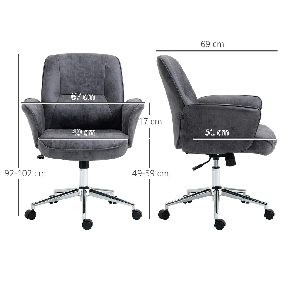 image 1 of Vinsetto Swivel Computer Office Chair Mid Back Desk Chair for Home, Deep Grey