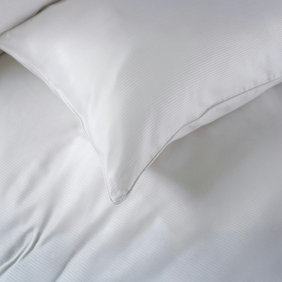 image 1 of Fine Stripe 100% Cotton White Duvet Cover Set – 200 Thread Count, 2mm Sateen Stripe with Piped Trim White | Double