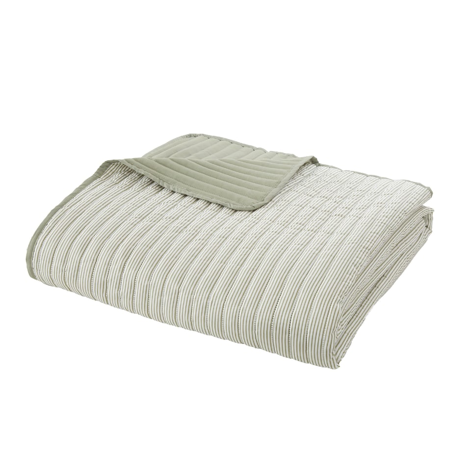 image 1 of Catherine Lansfield Stripe Quilted Reversible Bedspread | Green | One Size