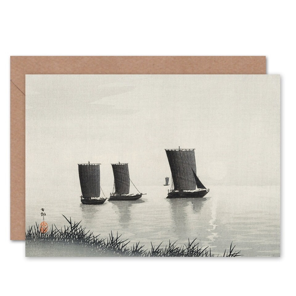 image 1 of Fishing Boats Ohara Koson Art Blank Just to Say Card