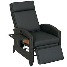 Outsunny Garden Recliner w/ Cushion, Reclining Rattan Chair, Dark Grey/Brown