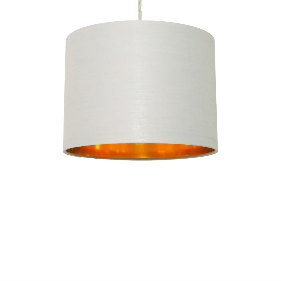 image 1 of Set of 2 Grey Cotton Gold Lining 25cm Pendant Lightshade | Grey | Gold | Medium | 2