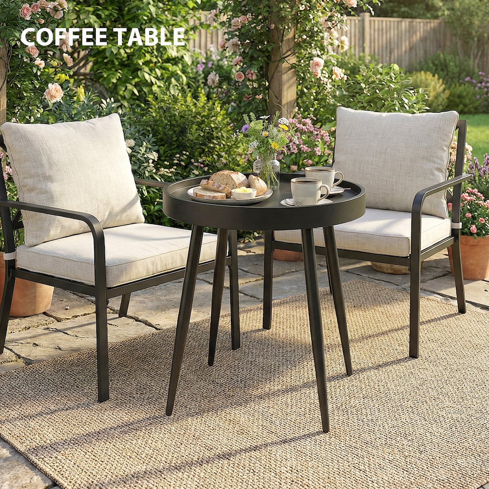 image 1 of Outsunny Round Garden Table, Outdoor Coffee Side Table with Plastic Top