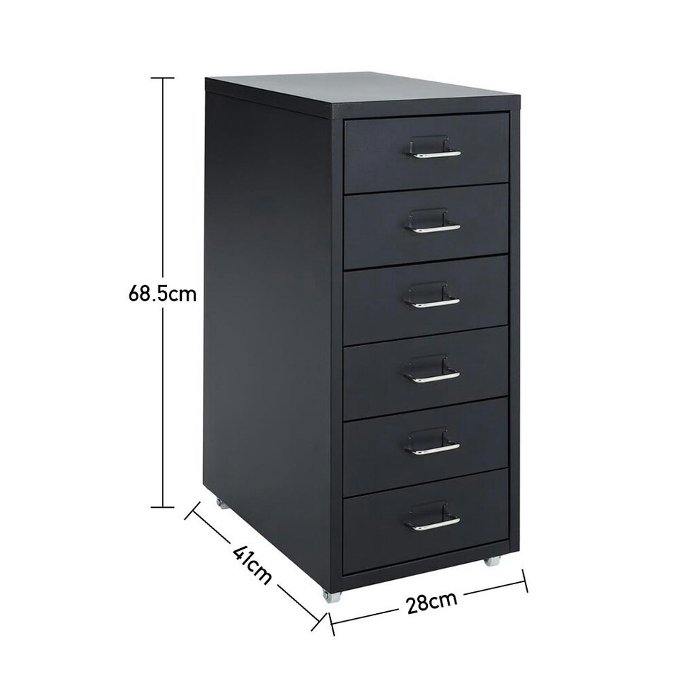 image 1 of Living and Home Vertical File Cabinet with 6 Drawers - Black