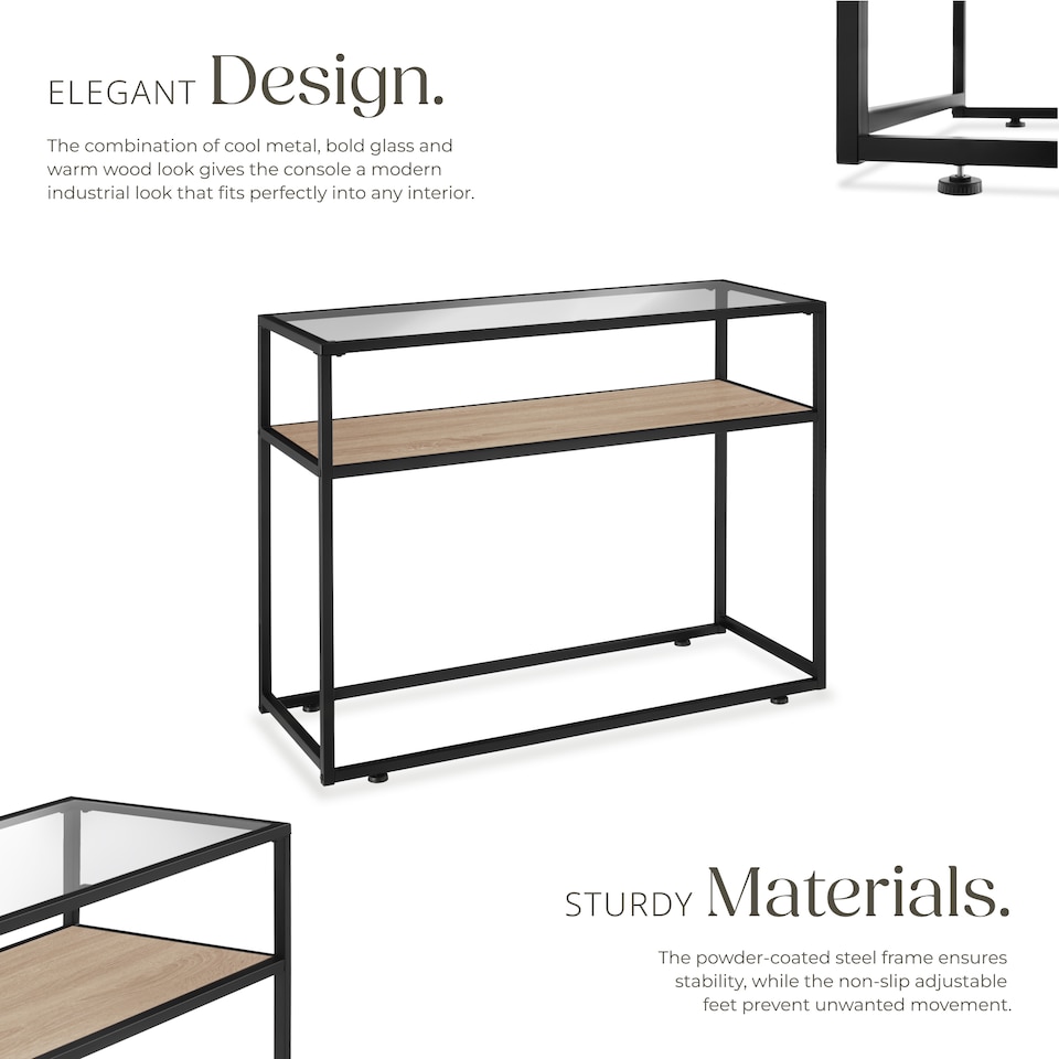 image 1 of Console Table Kilkenny - 2 shelves, with glass top surface | Brown | industrial wood light, oak Sonoma | 100 x 41 x 80,50 cm | 1