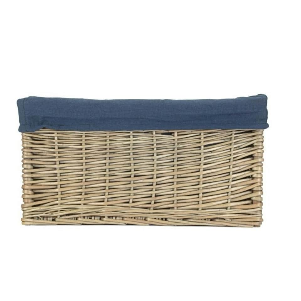 image 1 of Antique Wash Navy Cotton Lined Willow Storage Basket Blue | M