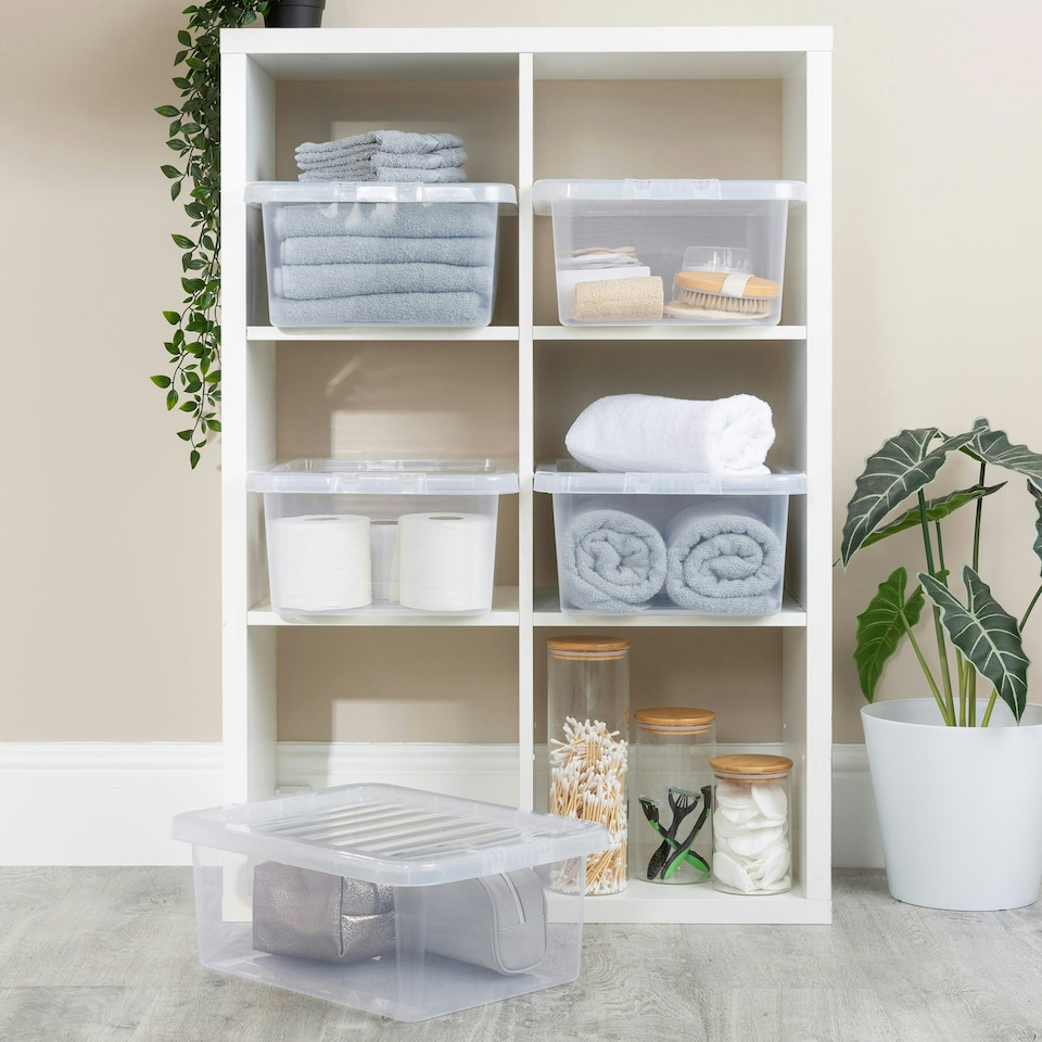 image 1 of Wham Crystal 5 x 17L Stackable Plastic Storage Boxes with Lids Clear Clear