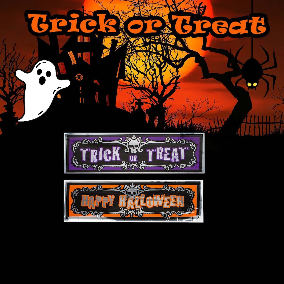 image 1 of PMS Happy Halloween Banner 3ft Decoration - Trick or Treat Party Sign