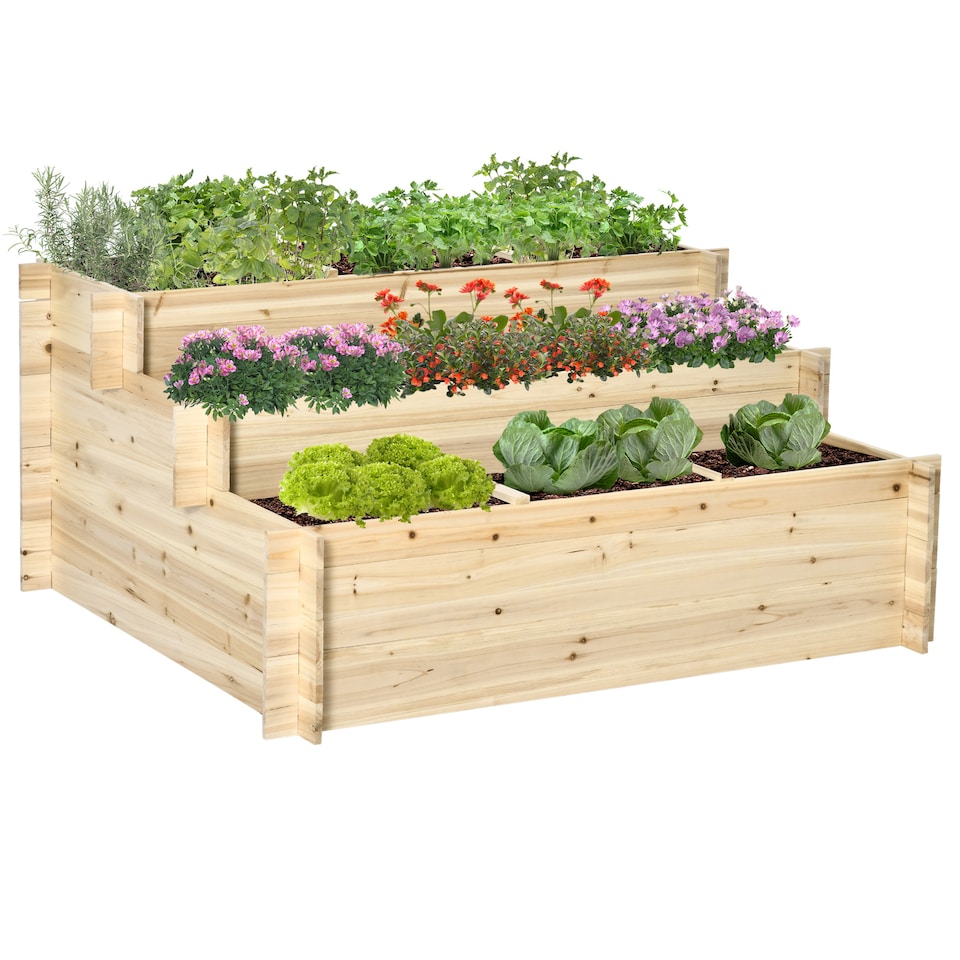 image 1 of Outsunny 3 Tier Raised Garden Bed Planter Box with 9 Grids & Non-woven