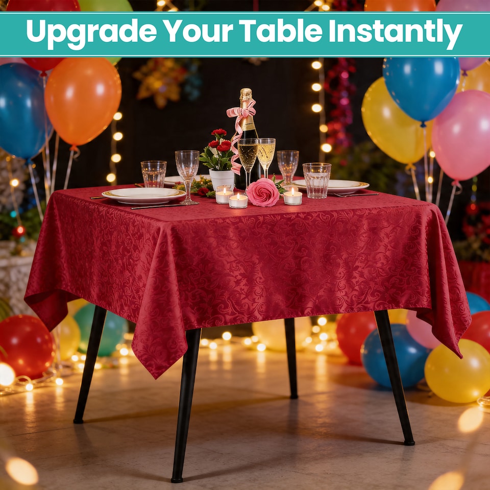 image 1 of Square Damask Table Cloth, Soft Washable Table Cover - 90" x 90"