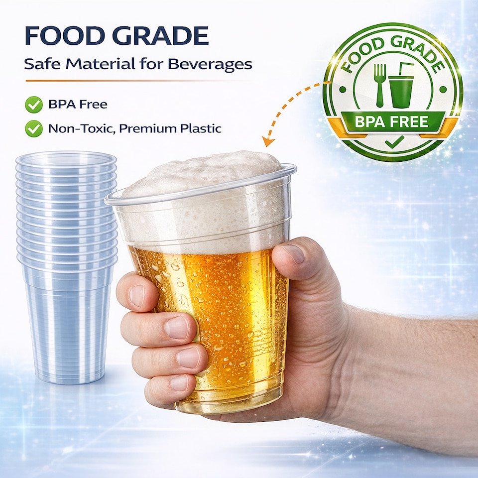 image 1 of Hero Disposable Pint Cups Glasses Clear Plastic Tumblers, Food Grade Cold Drink Cups, UKCA Marked, Lined Pint Measure, Recyclable Party Cups | Clear | Clear | Pint | 50