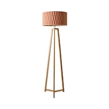 ValueLights Lottie Natural Wood Tripod Floor Lamp Orange Check Bamboo Shade and Bulb