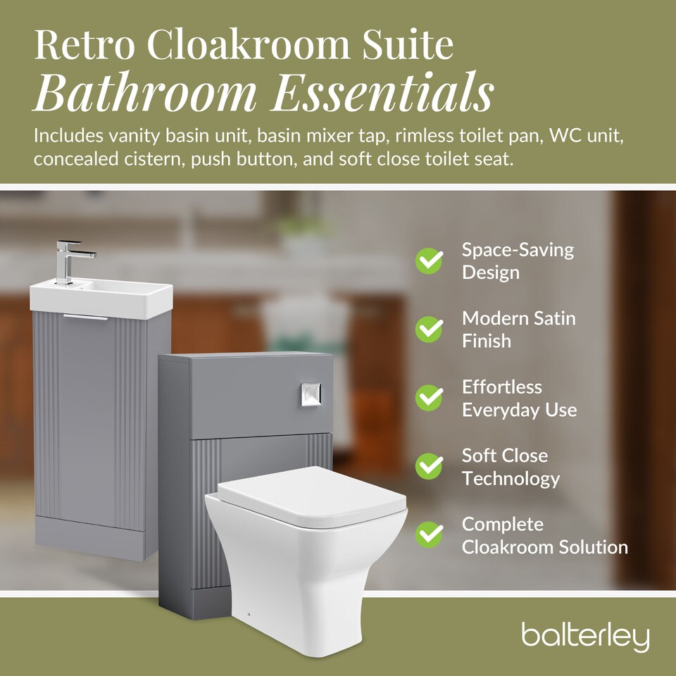 image 1 of Balterley Cloakroom Suite - Floor Standing Basin Unit, Toilet & Tap | Grey | Satin Grey | 781.0000 x 400.0000 x 222.0000mm