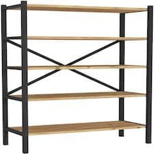 5-Shelf Wood Bookcase Unit With Metal Frame Home Decor Storage and Shelving | Multi | Pine | 1