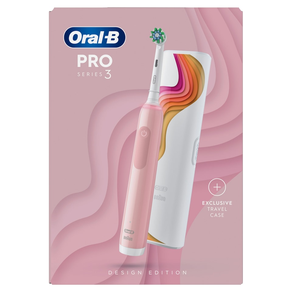 image 1 of Oral-B Pro 3 3500 Pink Electric Toothbrush with Riso Art Travel Case