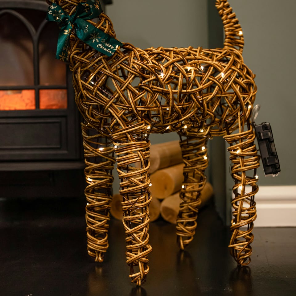 image 1 of 67cm Battery Operated Light up Brown Christmas Reindeer with Red Nose & 80 Warm White LEDs