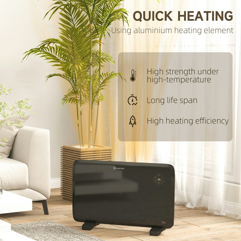 image 1 of HOMCOM Electric Convector Heater, Quiet Space Heater w/ LED Display, Black