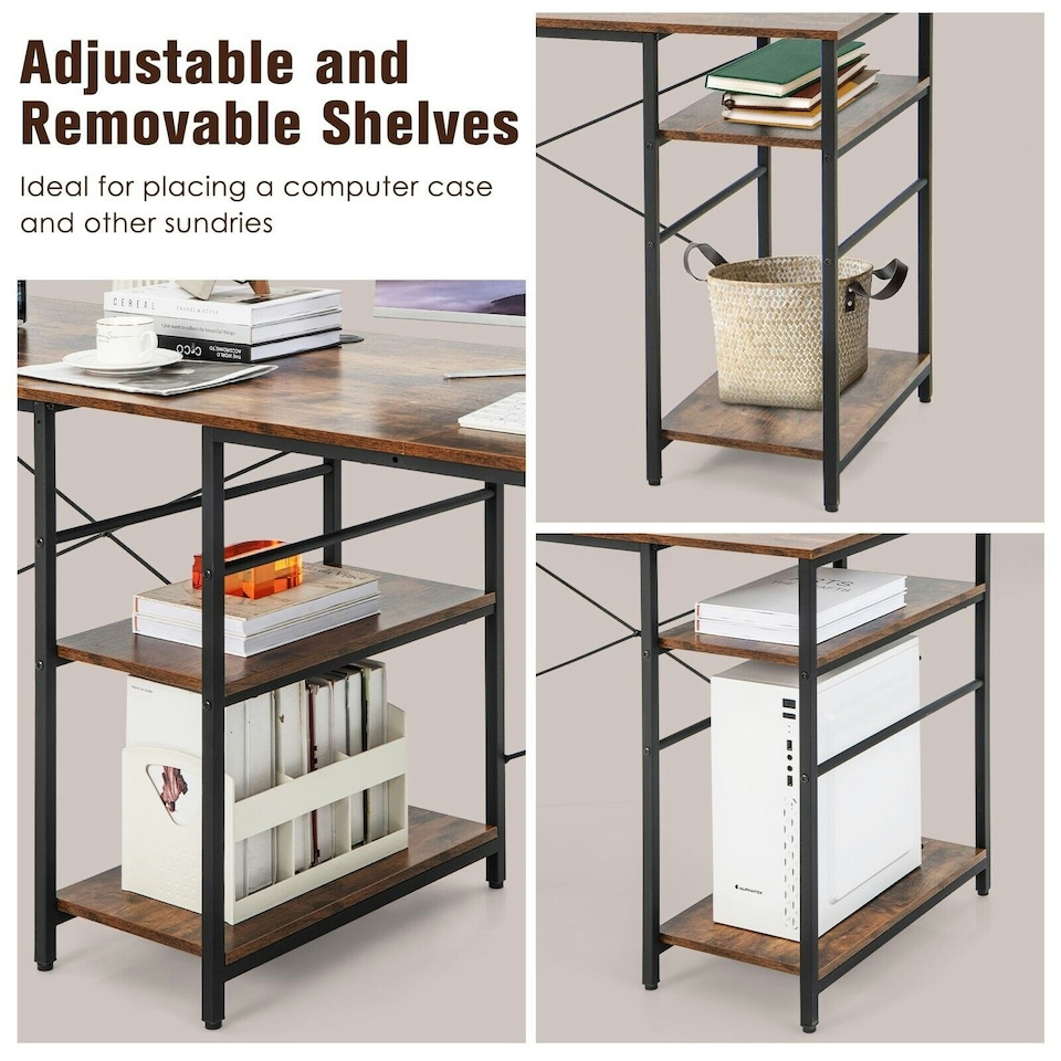 image 1 of COSTWAY L-Shaped Computer Desk Writing Desk Workstation Brown Brown