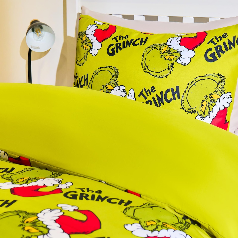 image 1 of OHS Xmas Grinch Bedding Set Novelty Duvet Cover with Pillowcase | Green | Double