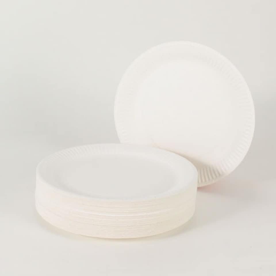 White Biodegradable Round Paper Plates 23cm - Pack of 100