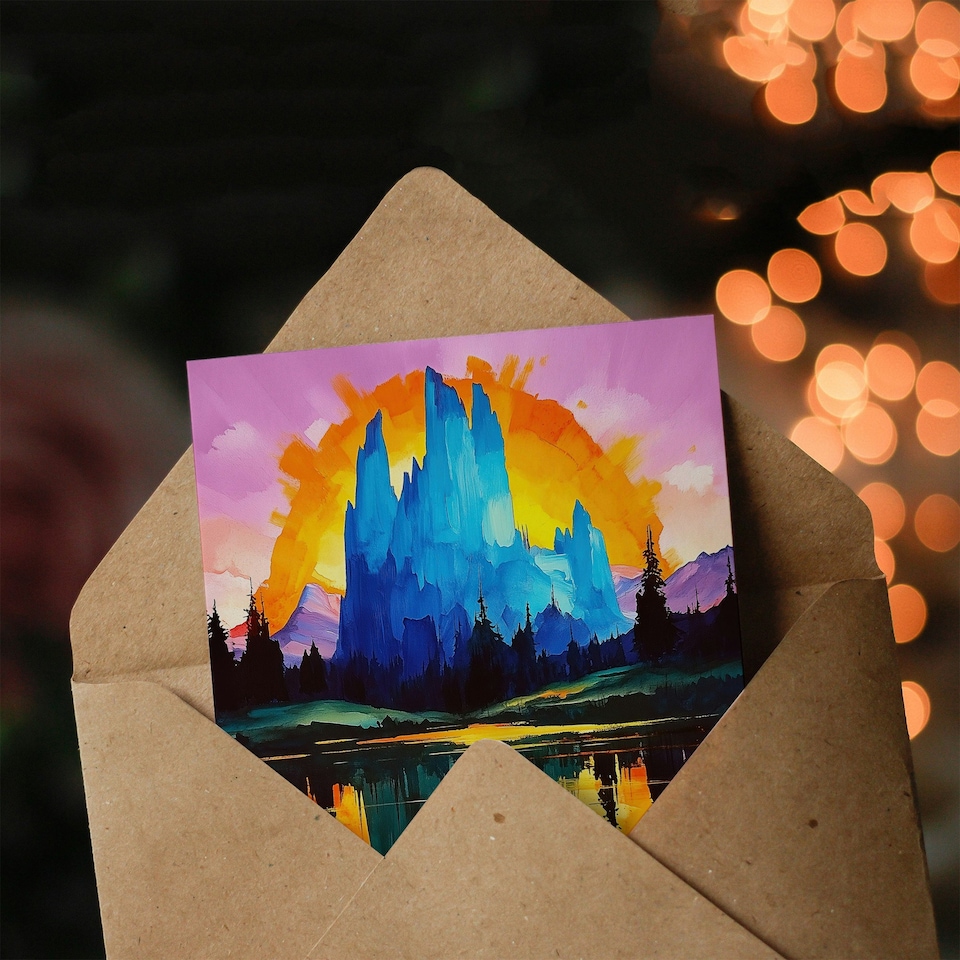 image 1 of Mount Fitz Roy Sunset Colourful Abstract Landscape Birthday Greeting Card