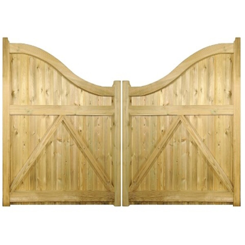 image 1 of Drayton Low Shaped Top Double Gate - Pressure Treated Scandinavian Redwood - W2700 x H1250 mm | Brown | 1