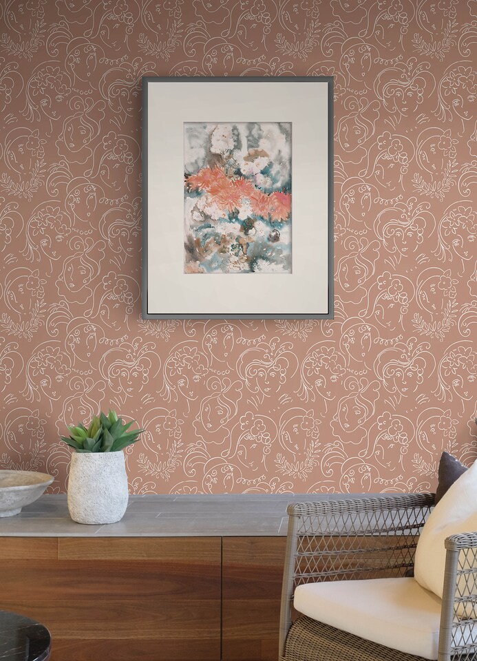 image 1 of NuWallpaper NUS4543 Lovely Ladies Who Lunch Novelty Peel & Stick Wallpaper, Terracotta