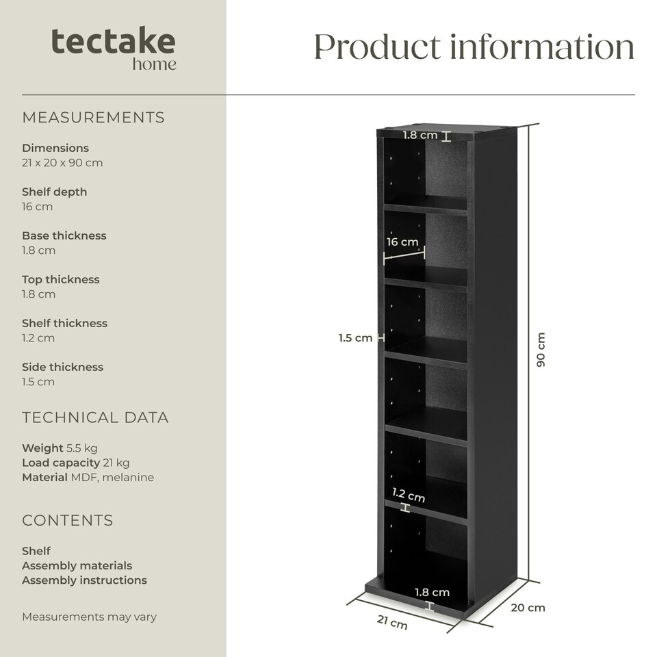 image 1 of CD DVD Storage Tower Media Display Unit Adjustable Shelves Wood Effect 102 CDs or 27 DVDs Black