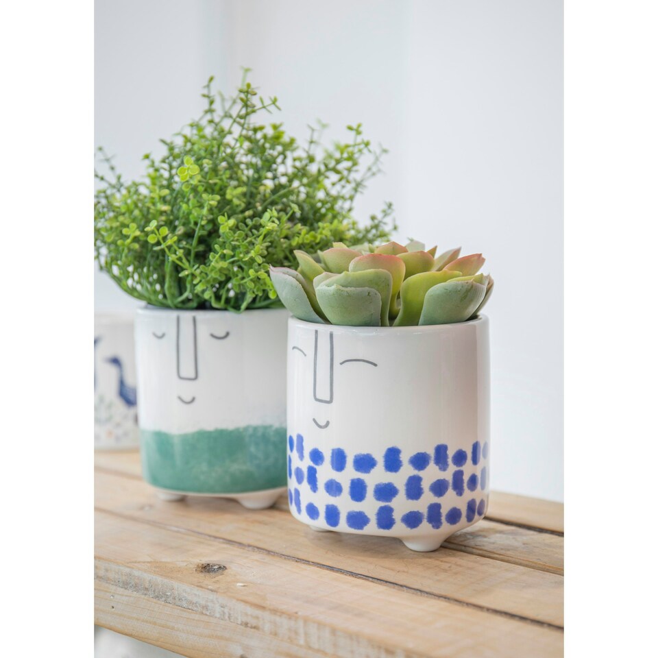 image 1 of KitchenCraft Planter Blue Dolomite Happy Face Blue