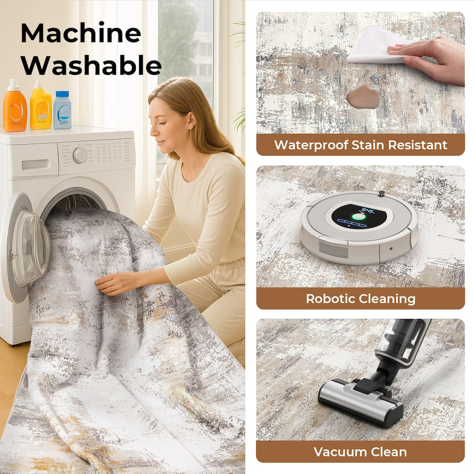 image 1 of Marlow Large Area Rug Washable Living Room Hallway Runner | Grey | 120x180cm