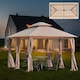 image 2 of Outsunny 4 x 3m Outdoor Gazebo Canopy Party Tent Garden Pavilion Patio Shelter wLED Solar Light, Double Tier Roof, Curtains, Steel Frame, Khaki