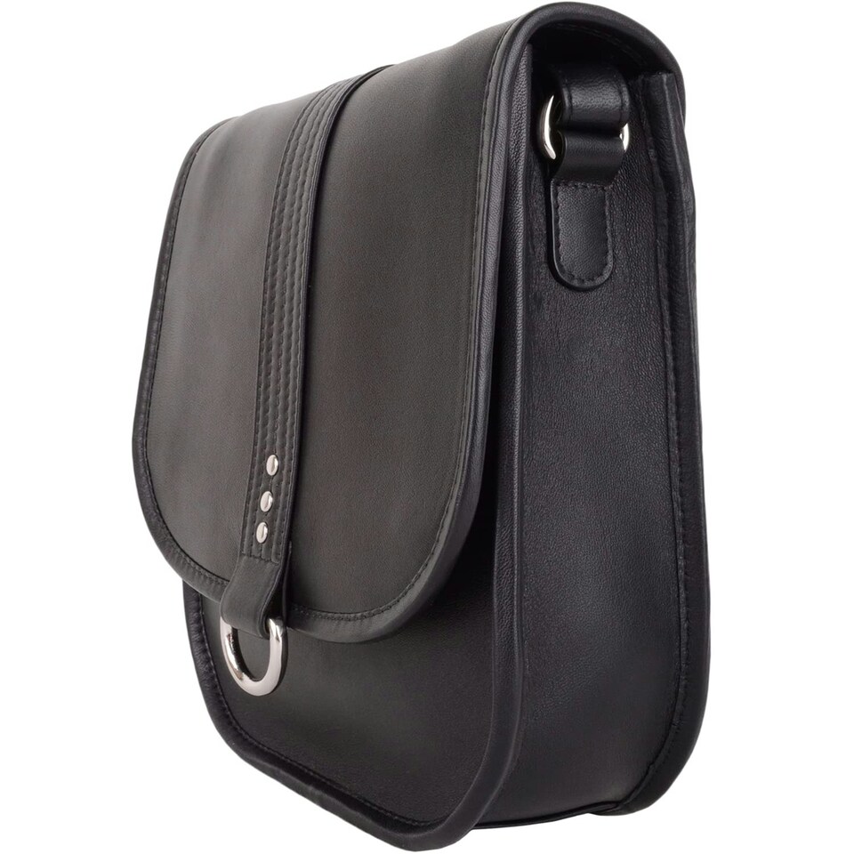 image 1 of Genuine Soft Leather Sadle Bag Style Crossbody Shoulder Handbag Black | Black