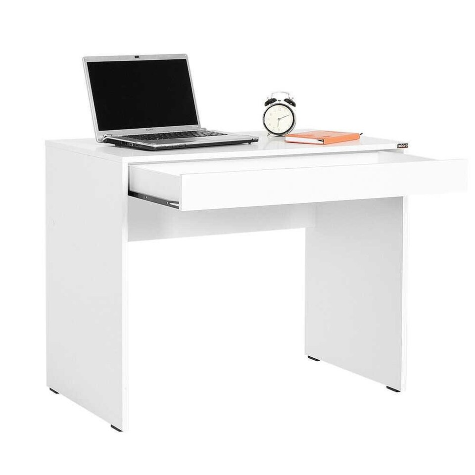 image 1 of Adore Matt White Laptop Study Desk with Full Width Drawer White