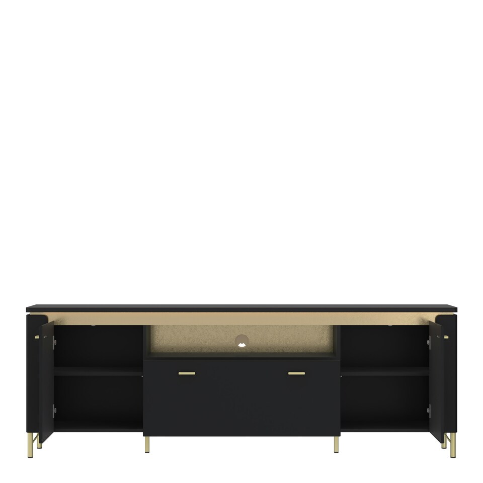 image 1 of Genoa TV Cabinet 2 Door 1 Drawer 200cm Wide in Black Matt/Gold