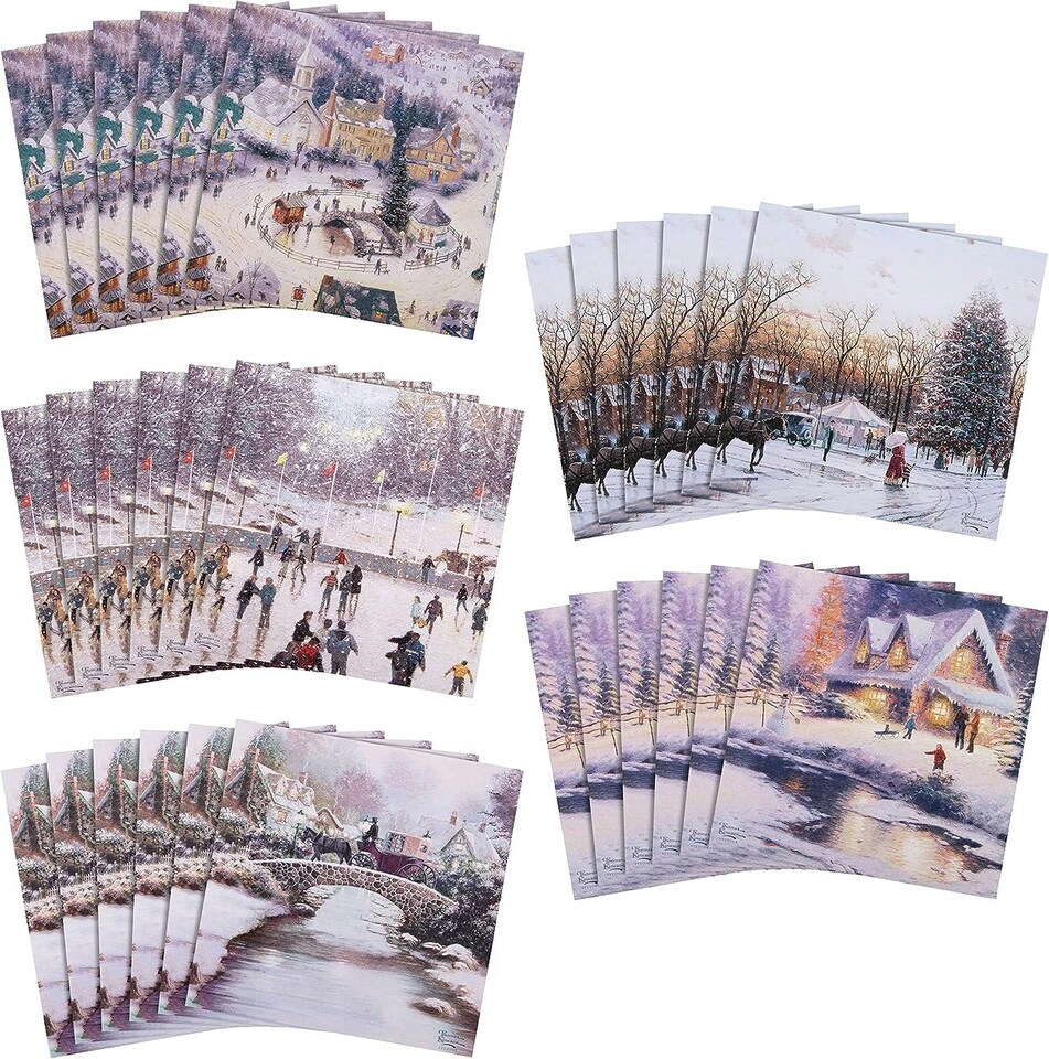 image 1 of Pack of 30 in 5 Thomas Kinkade Designs Charity Christmas Cards