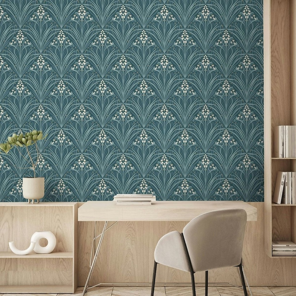 image 1 of Muriva Elegance Bellflowers Wallpaper - Green - 10m x 53cm Green
