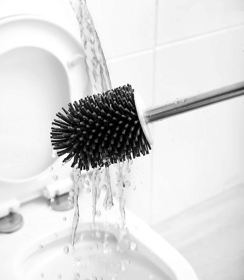 image 1 of Nicoman Round White Toilet Brush & Holder With Silicone Head