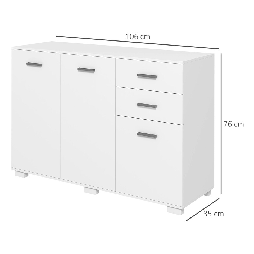 image 1 of HOMCOM Modern Sideboard Kitchen Storage Cabinet with 2 Drawers, White White