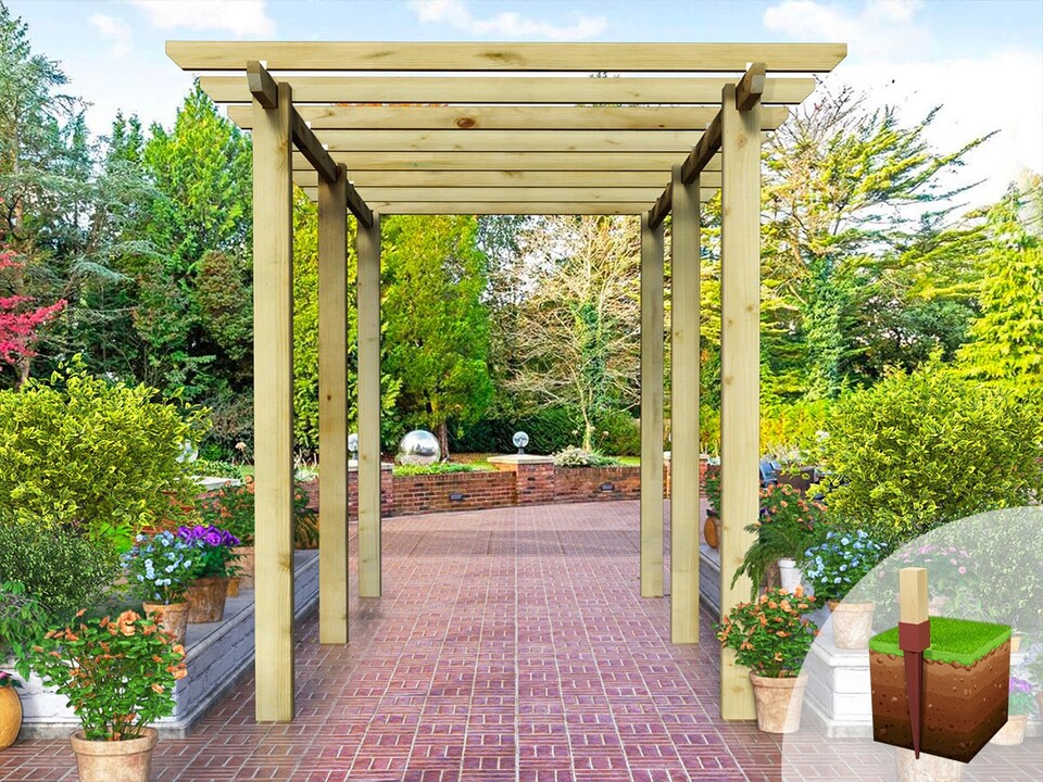 image 1 of eDecks HD Village Walkway Garden Pergola w/ Concrete In Posts 2.7m - 2.4 x 4.8m