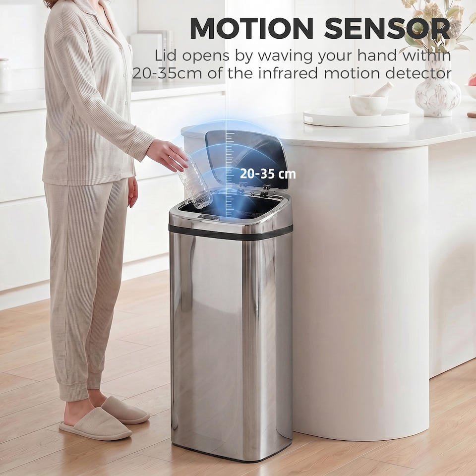 image 1 of HOMCOM 50L Infrared Automatic Motion Sensor Dustbin Stainless Steel Trash Can