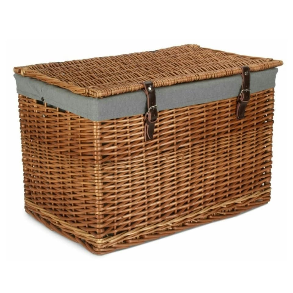 image 1 of 60cm Double Steamed Wicker Chest Picnic Basket with Lining Grey | Grey | One Size