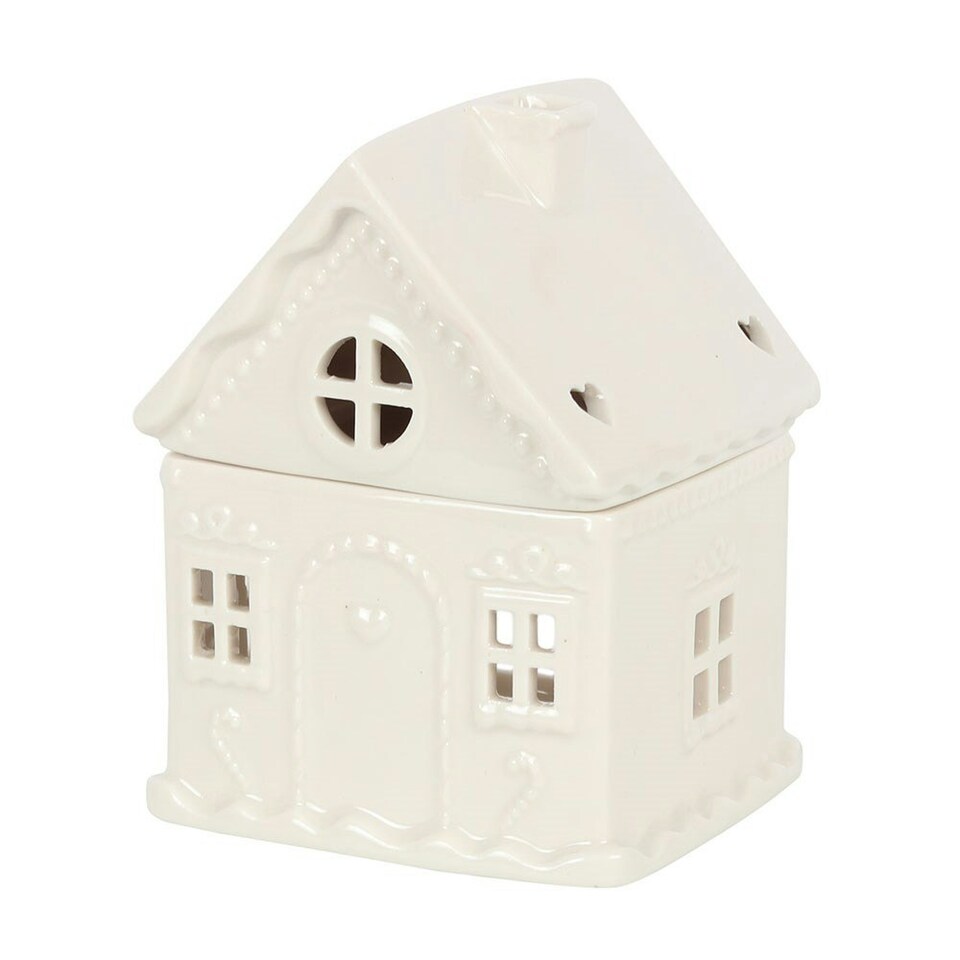 image 1 of Ceramic White Gingerbread House Oil Burner