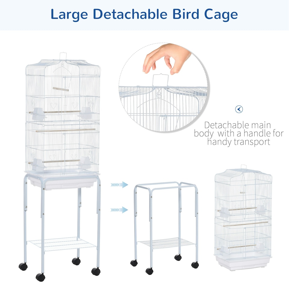 image 1 of PawHut Bird Cage for Budgie Finch Canary Parakeet W/ Stand Sliding Tray White