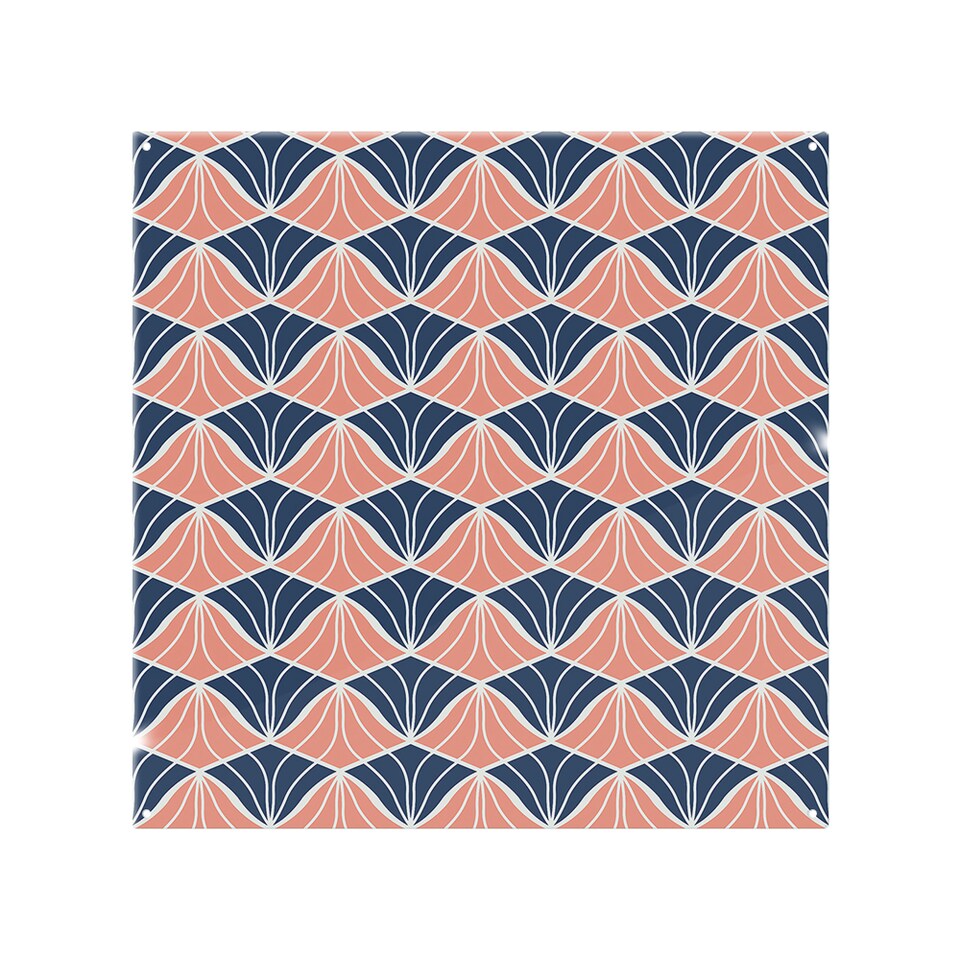image 1 of Navy & Pink Geometric Shells Splash Back | White