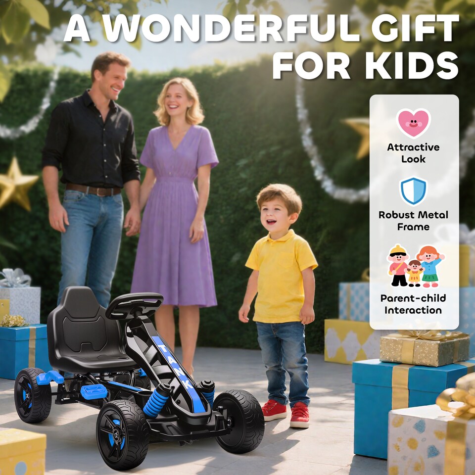 image 1 of AIYAPLAY Pedal Go Kart, Ride on Racer with Freewheel System, Brake, Non-Slip EVA Wheels, Metal Frame, Go Kart for Kids Ages 3-6 Years, Blue | Blue | Blue